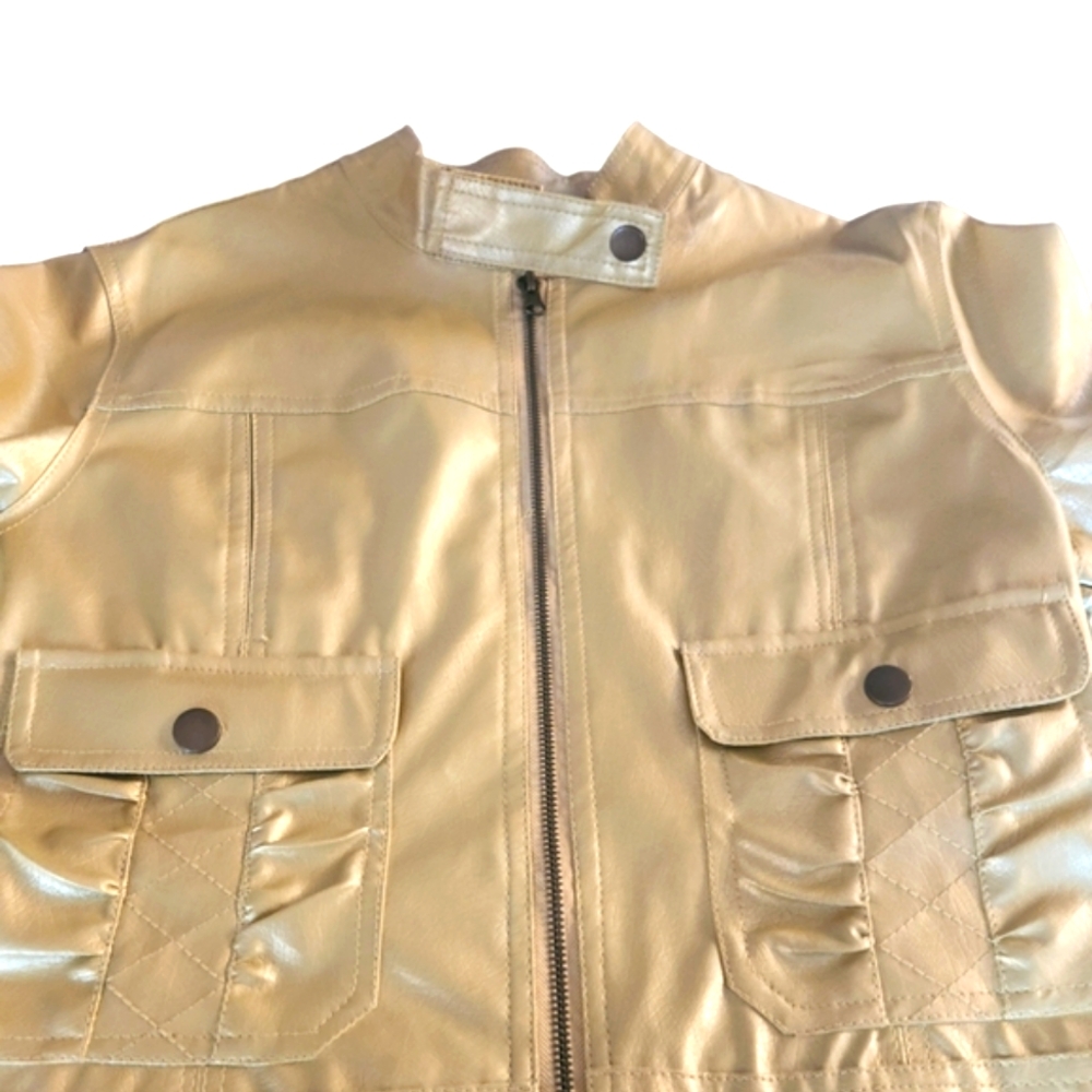 The Liberty Collection Women's Vegan Zip Up Leather Solid Gold Jacket - Picture 11 of 16